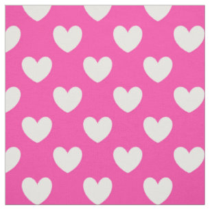 White polka hearts on fuchsia pink fabric