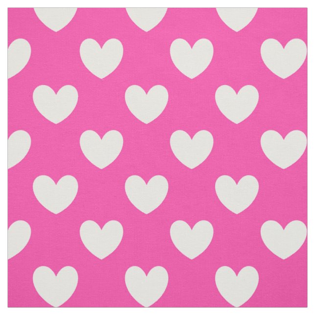White polka hearts on fuchsia pink fabric (Swatch)