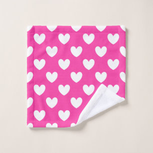 White polka hearts on fuchsia pink wash cloth