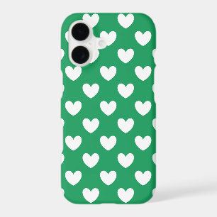 White polka hearts on Kelly green