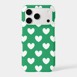White polka hearts on Kelly green