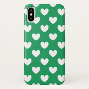 White polka hearts on Kelly green Case-Mate iPhone Case