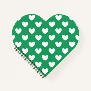 White polka hearts on Kelly green Notebook