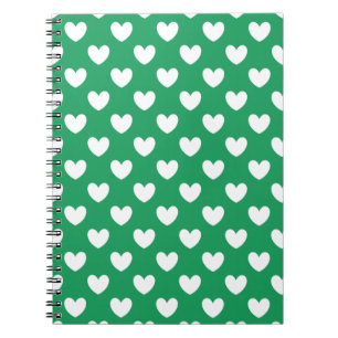 White polka hearts on Kelly green Spiral Notebook