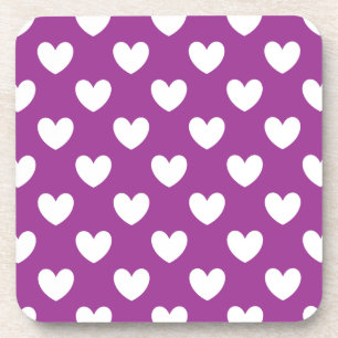 White polka hearts on Purple Cactus Flower purple Coaster