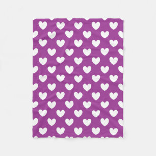 White polka hearts on Purple Cactus Flower purple Fleece Blanket