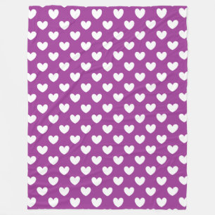 White polka hearts on Purple Cactus Flower purple Fleece Blanket