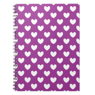 White polka hearts on Purple Cactus Flower purple Spiral Notebook