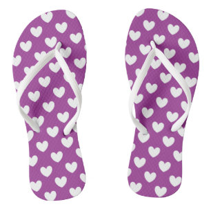 White polka hearts on purple jandals