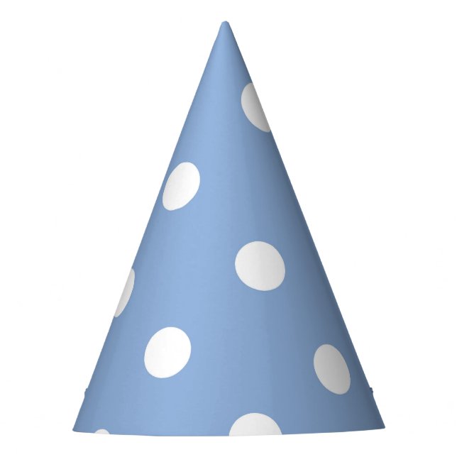 White Polka on Periwinkle Blue Party Hat (Front)