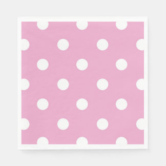 White Polka on Pink Paper Napkins; Choose Size Napkin