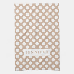 White Polkadot over Tan Background Tea Towel