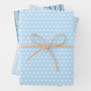 White Polkadots Chevron Stripes Baby Blue Wrapping Paper Sheet