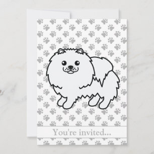 White Pomeranian Cute Cartoon Dog Birthday Party Invitation