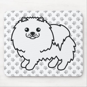 White Pomeranian Cute Cartoon Dog & Paws Mouse Pad