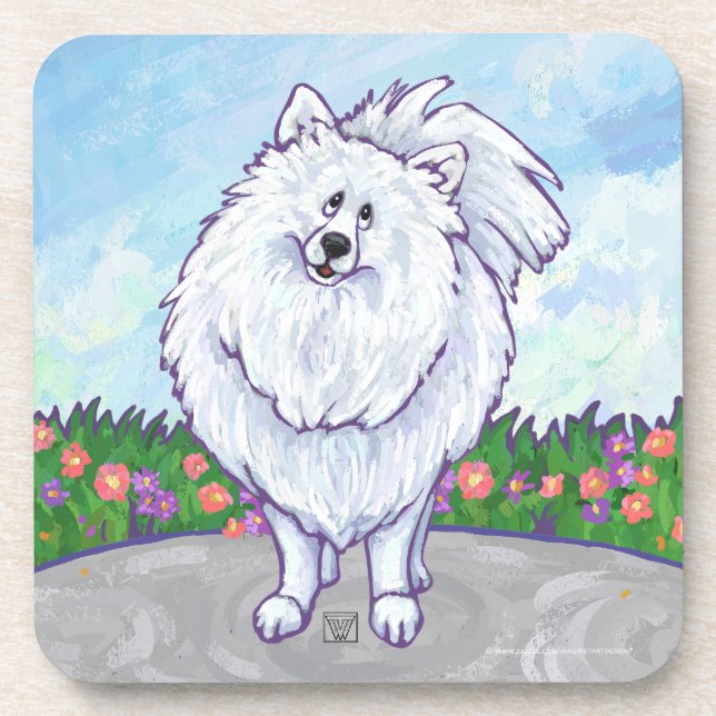 White Pomeranian Gifts & Accessories Coaster (Front)