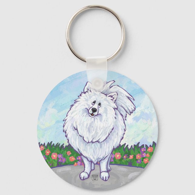 White Pomeranian Gifts & Accessories Key Ring (Front)