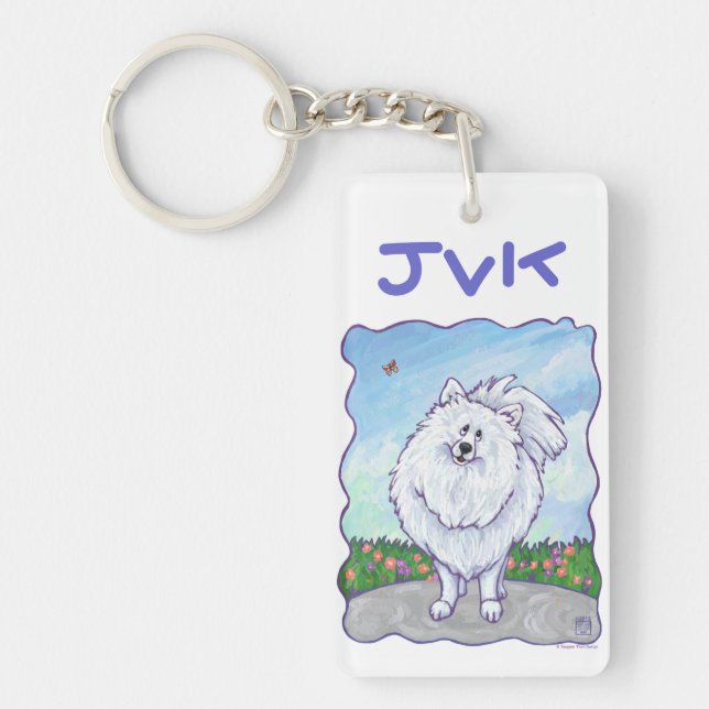White Pomeranian Gifts & Accessories Key Ring (Front)