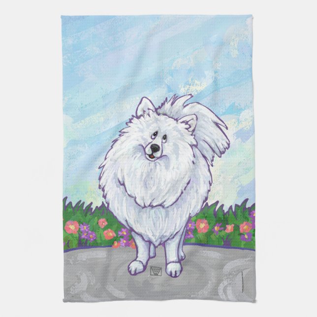 White Pomeranian Gifts & Accessories Tea Towel (Vertical)