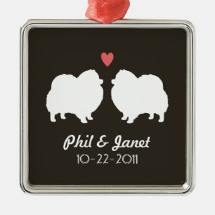 White Pomeranian Silhouettes Love Dogs Custom Metal Tree Decoration