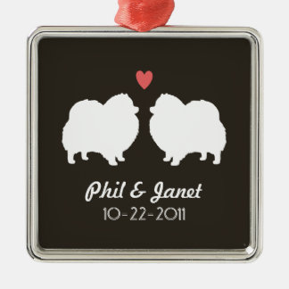 White Pomeranian Silhouettes Love Dogs Custom Metal Tree Decoration