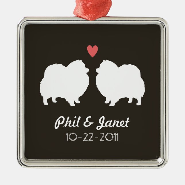 White Pomeranian Silhouettes Love Dogs Custom Metal Tree Decoration (Front)