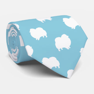 White Pomeranian Silhouettes Pattern Light Blue Tie