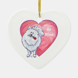 White Pomeranian Valentine's Day Ceramic Tree Decoration