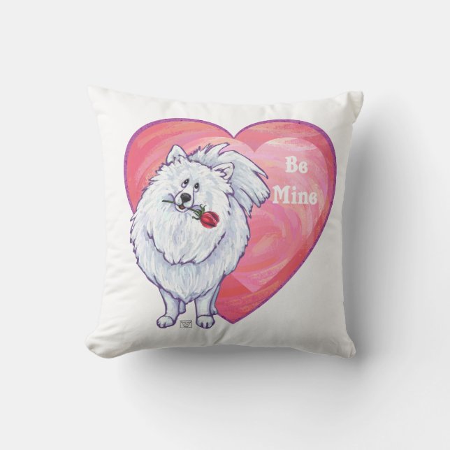 White Pomeranian Valentine's Day Cushion (Front)