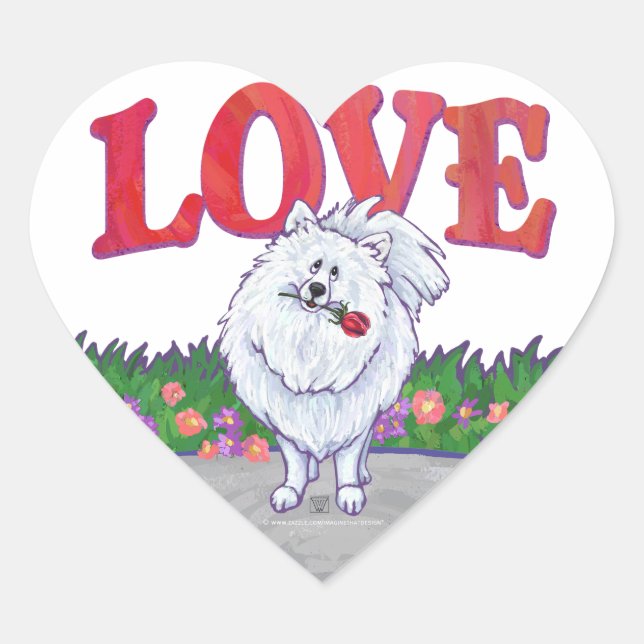 White Pomeranian Valentine's Day Heart Sticker (Front)