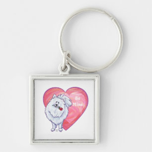 White Pomeranian Valentine's Day Key Ring