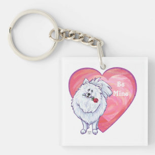White Pomeranian Valentine's Day Key Ring