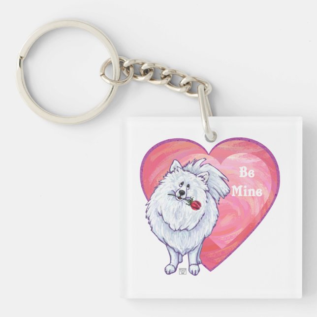 White Pomeranian Valentine's Day Key Ring (Front)