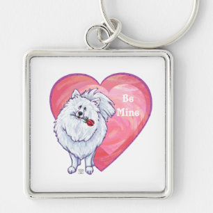 White Pomeranian Valentine's Day Key Ring