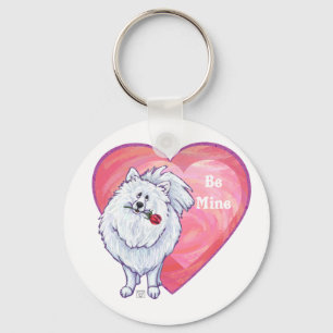 White Pomeranian Valentine's Day Key Ring