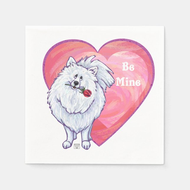 White Pomeranian Valentine's Day Napkin (Front)