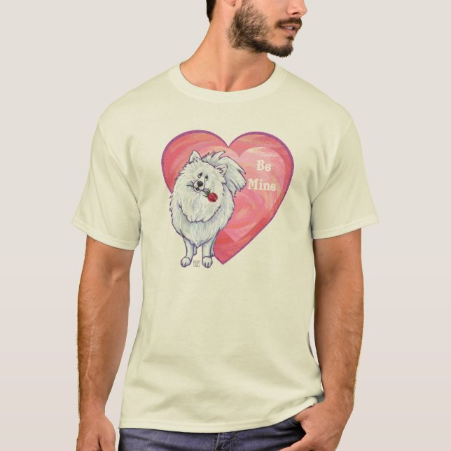 White Pomeranian Valentine's Day T-Shirt (Front)