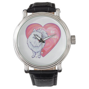 White Pomeranian Valentine's Day Watch