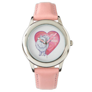 White Pomeranian Valentine's Day Watch