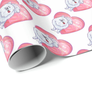 White Pomeranian Valentine's Day Wrapping Paper