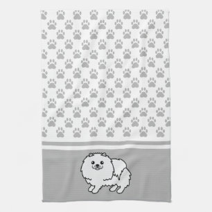 White Pomeranian With Grey Paws Pattern Tea Towel