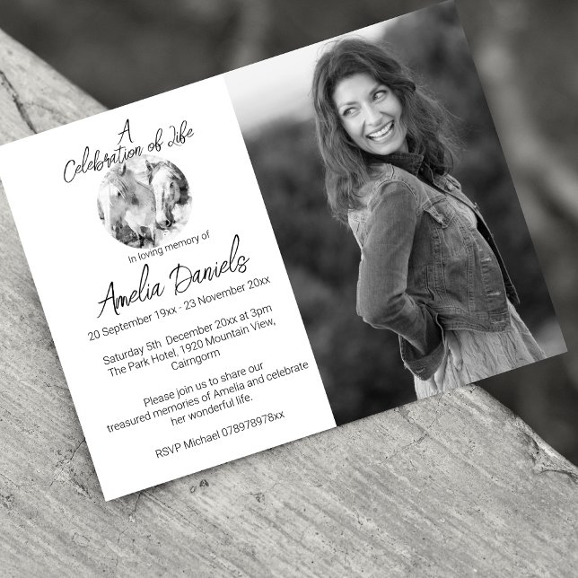 White Pony Photo Celebration of Life Card (Creator Uploaded)