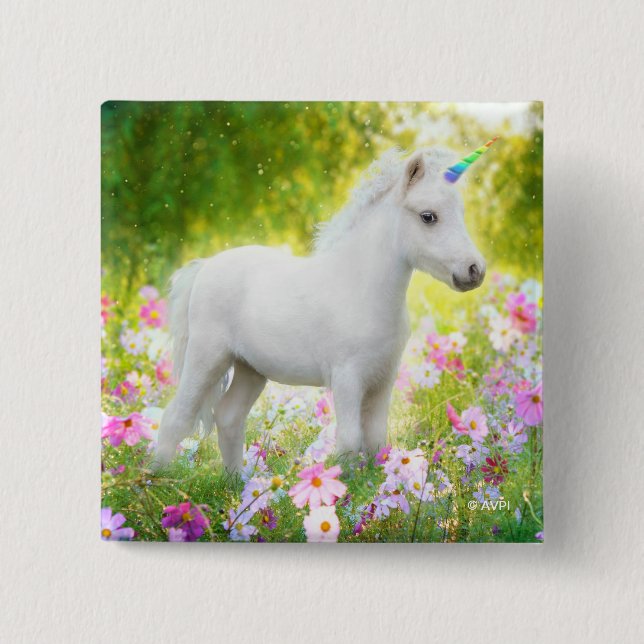 White Pony Unicorn 15 Cm Square Badge (Front)