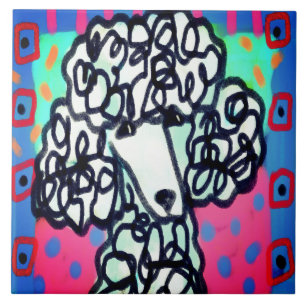 White Poodle Abstract Art Tile