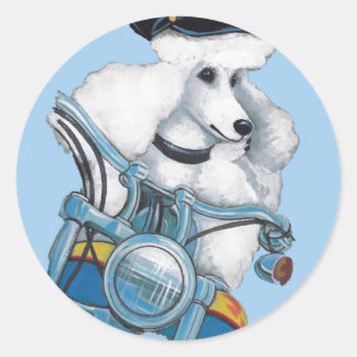 White Poodle Biker Chick Art Print Classic Round Sticker