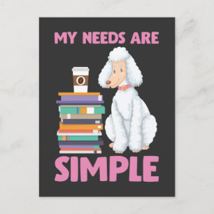 White poodle Books and Coffee Lover Bookworm Postcard