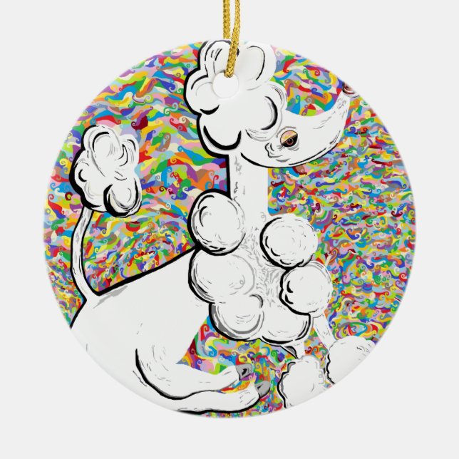 White Poodle Ceramic Tree Decoration (Front)