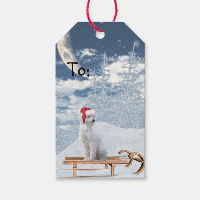 White Poodle Christmas Gift Tags (Front)