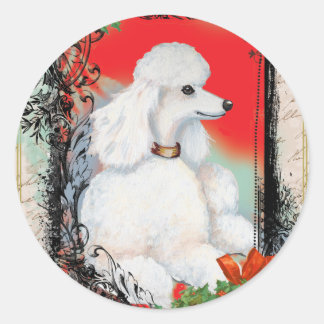White Poodle Christmas Vintage Style Stickers Tags