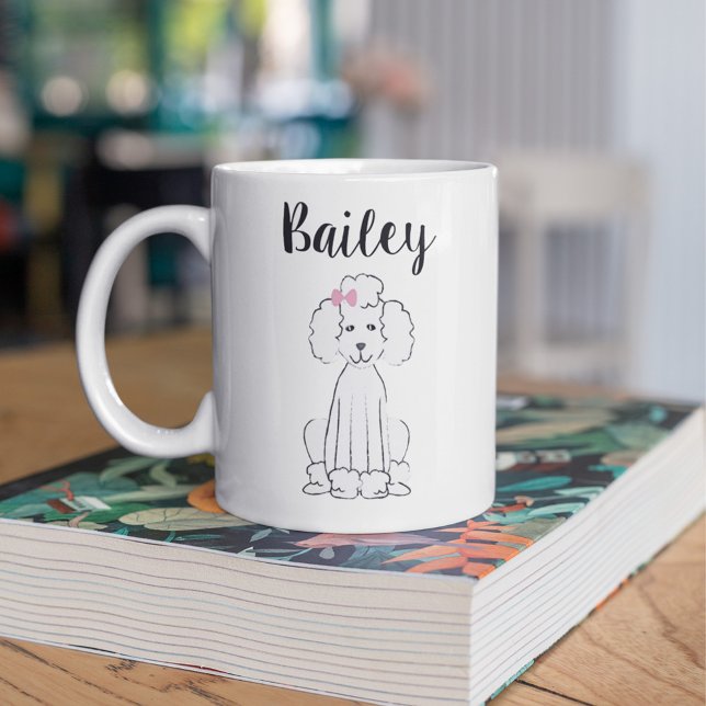 White Poodle Cute Calligraphy Pet Personalised Coffee Mug (Creator Uploaded)